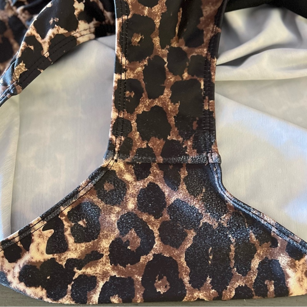COCOSHIP Black Animal Leopard Print Pinup High Waisted Ruched Bikini Bottoms L - Picture 5 of 5